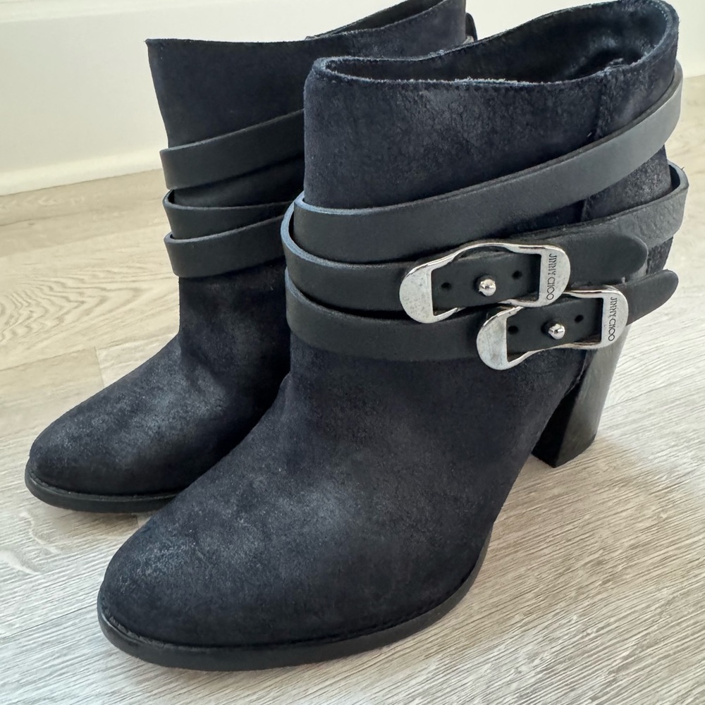 Jimmy Choo Black Heeled Boots with Buckles - Picture 3 of 8